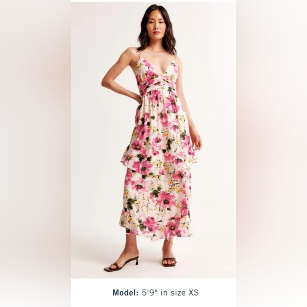 Abercrombie & Fitch Pink Floral Tiered Maxi Dress